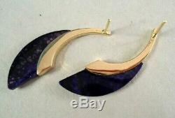 High Quality 18K Yellow Gold & Purple Sugilite Post Earrings, Signed, 6.1 grams