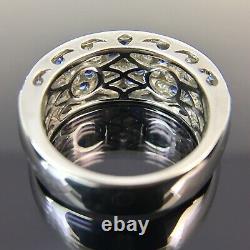 High Quality 18k Ceylon Sapphire & Diamond White Gold Ring Band Signed ED Sz 6.5