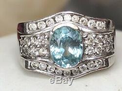 High Quality Vintage Estate 14k Gold Blue Topaz Diamond Ring Signed Jcr