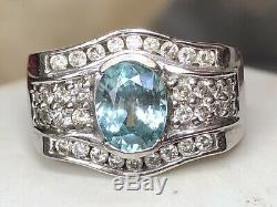 High Quality Vintage Estate 14k Gold Blue Topaz Diamond Ring Signed Jcr