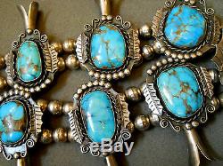 High grade turquoise sterling silver squashblossom necklace 30 288 grams signed