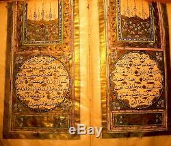 Highly Illuminated Large Arabic Manuscript Koran, Signed and Dated