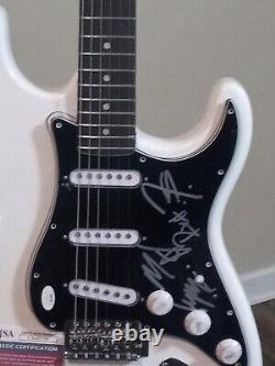 Highly Suspect Rock Band MUSICIANS Signed WHITE ELECTRIC GUITAR JSA CB40396