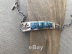 Hopi Overlay Toggle Bracelet with High Grade Spiderweb Turquoise SIGNED