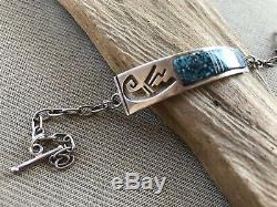 Hopi Overlay Toggle Bracelet with High Grade Spiderweb Turquoise SIGNED