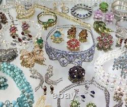 Huge High End Vintage Rhinestone Costume Jewelry Lot Signed Bling