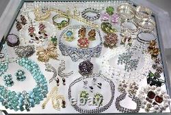 Huge High End Vintage Rhinestone Costume Jewelry Lot Signed Bling