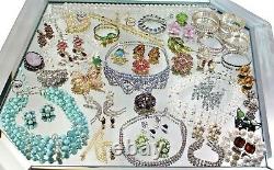 Huge High End Vintage Rhinestone Costume Jewelry Lot Signed Bling