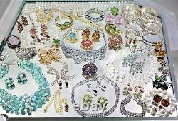 Huge High End Vintage Rhinestone Costume Jewelry Lot Signed Bling