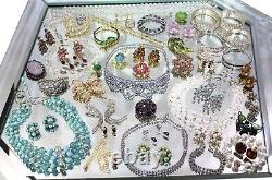 Huge High End Vintage Rhinestone Costume Jewelry Lot Signed Bling