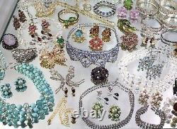 Huge High End Vintage Rhinestone Costume Jewelry Lot Signed Bling