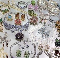 Huge High End Vintage Rhinestone Costume Jewelry Lot Signed Bling
