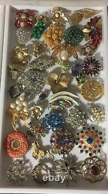 Huge High End Vintage/now Rhinestone Jewelry Lot. Most Signed. 366 Pieces