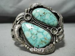 Huge High Grade Vintage Navajo Carico Lake Turquoise Sterling Silver Bracelet