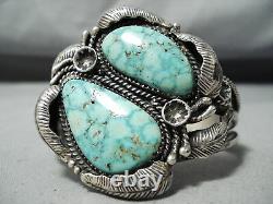 Huge High Grade Vintage Navajo Carico Lake Turquoise Sterling Silver Bracelet