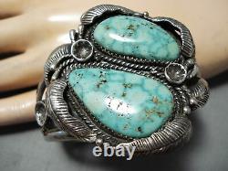 Huge High Grade Vintage Navajo Carico Lake Turquoise Sterling Silver Bracelet