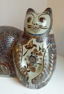 Huge artist SIGNED TONALA MEXICAN Pottery CAT High Fired WILMOT Era Stoneware