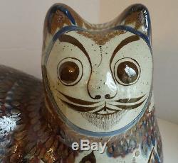 Huge artist SIGNED TONALA MEXICAN Pottery CAT High Fired WILMOT Era Stoneware