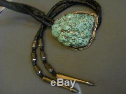 Huge high grade turquoise sterling silver bolo tie 3 3/8 x 3 238 grams! Signed