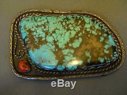 Huge high grade turquoise sterling silver buckle 6 x 4 327 grams! Signed TF