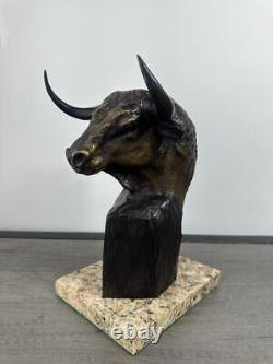 Humberto Peraza Bull Head High Bronze Sculpture Signed And Numered