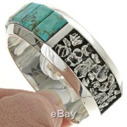Inlaid Men's Cuff Heavy Gauge Sterling Silver High Grade Kingman Turquoise