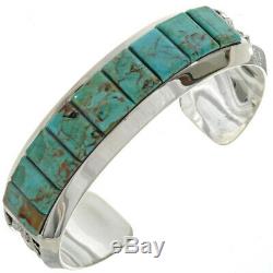 Inlaid Men's Cuff Heavy Gauge Sterling Silver High Grade Kingman Turquoise