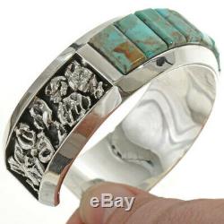 Inlaid Men's Cuff Heavy Gauge Sterling Silver High Grade Kingman Turquoise