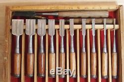 JAPANESE CHISEL NOMI High speed steel Signed TOSHIHIRO Set of 10 + 2 JAPAN a454