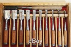 JAPANESE CHISEL NOMI High speed steel Signed TOSHIHIRO Set of 10 + 2 JAPAN a454
