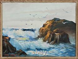 JOHN COLLIER Original SIGNED High Tide Coastline OIL ON CANVAS Vintage Framed