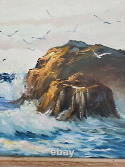 JOHN COLLIER Original SIGNED High Tide Coastline OIL ON CANVAS Vintage Framed