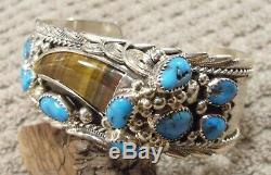 James Shay Running Bear Sterling Turquoise Claw Navajo Bracelet Highly Detailed