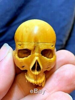 Japanese Carved Netuke Memento Mori Hand Carved Skull Netuke Highly Signed