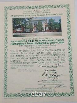 Jimmy Carter Signed Authentic Piece Of Plains High School With COA