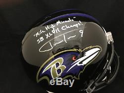 Justin Tucker Autographed Baltimore Ravens Mile High Fs Full Size Helmet Jsa Coa