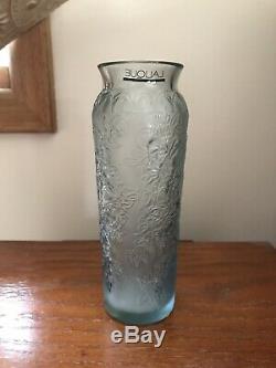 LALIQUE Crystal Blossom Bud Bougainviller Vase Blue Tint 7 High
