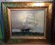 LARGE Vintage 29 BY 25 OIL PAINTING ON CANVAS SAILING SHIP ON THE HIGH SEAS