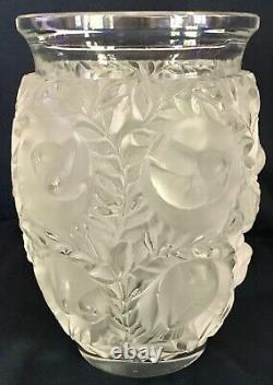 Lalique Bagatelle 6 3/4Vase. Birds & Foliage in High Relief. Satin/Clear Crystal