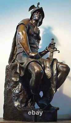 Large 34 High Antique Bronze Sculpture Signed Paul Dubois Military Courage