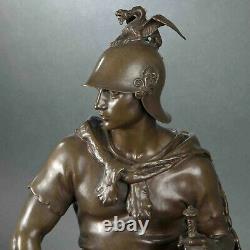 Large 34 High Antique Bronze Sculpture Signed Paul Dubois Military Courage