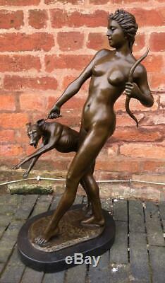 Large Art Deco Bronze Diana the Huntress with Dog 82cm High Signed E McCartan