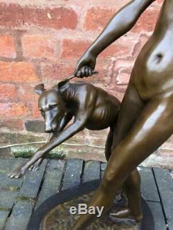 Large Art Deco Bronze Diana the Huntress with Dog 82cm High Signed E McCartan