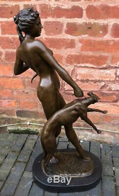 Large Art Deco Bronze Diana the Huntress with Dog 82cm High Signed E McCartan