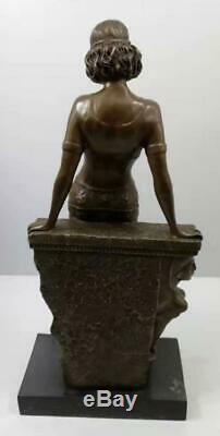 Large Art Deco Bronze Lady Leaning on Wall Signed Moreau 57cm High