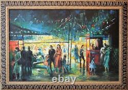 Large High Quality Original Oil Painting Festival Street Scene Framed Signed