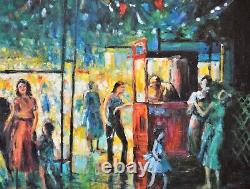 Large High Quality Original Oil Painting Festival Street Scene Framed Signed