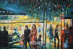 Large High Quality Original Oil Painting Festival Street Scene Framed Signed