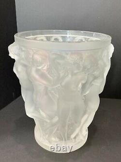 Large Lalique Glass Bachantes Vase with Nudes 9 1/2 High, 8.25 Diameter