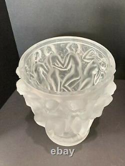 Large Lalique Glass Bachantes Vase with Nudes 9 1/2 High, 8.25 Diameter